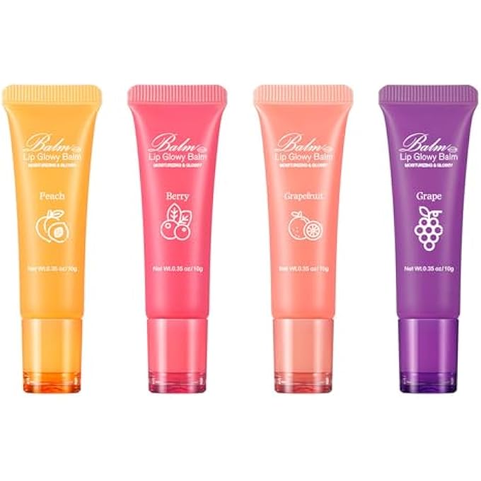 Balm 4 PCS LIP GLOWY BALM, MOISTURIZING WITH VITAMIN E, REDUCES LIP LINES, ENHANCES COLOR, SLEEPING MASK, GLOW OIL, LONG LASTING REPAIRING, SMOOTH & NATURALLY GLOSSY LIPS - Image 1